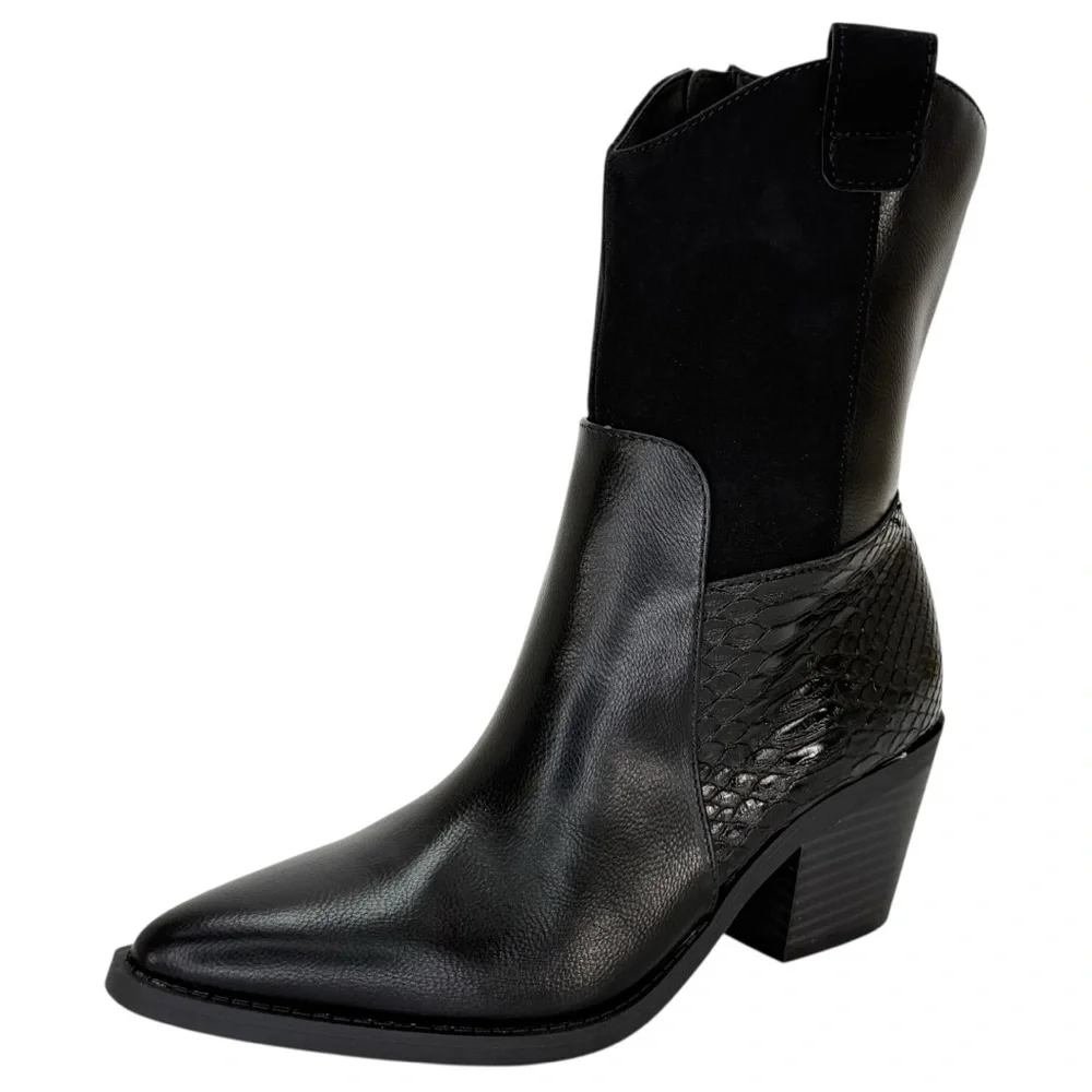 Sun + Stone Biancaa Black Faux Leather Western Womens Ankle Boots Size 6M - Picture 3 of 13